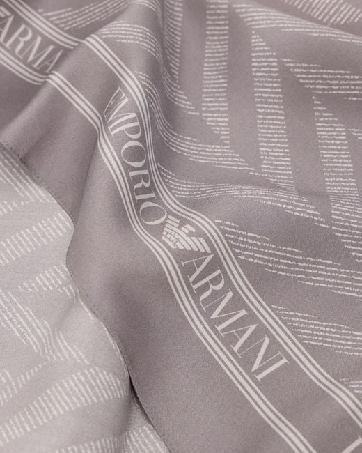 Emporio Armani Gray Pure Silk Twill Scarf With Chevron Print Signature Capsule