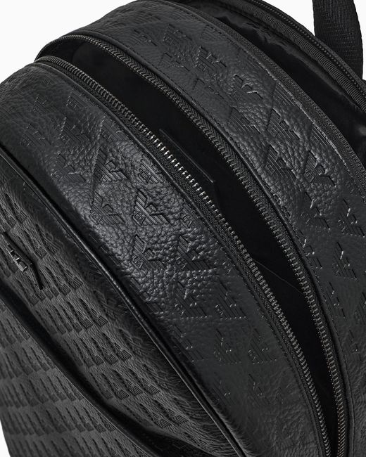 Emporio Armani Rucksack Aus Leder Geprägt Mit Allover-Adler in Blue für Herren
