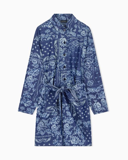 Emporio Armani Blue Bandana Print Chambray Dress