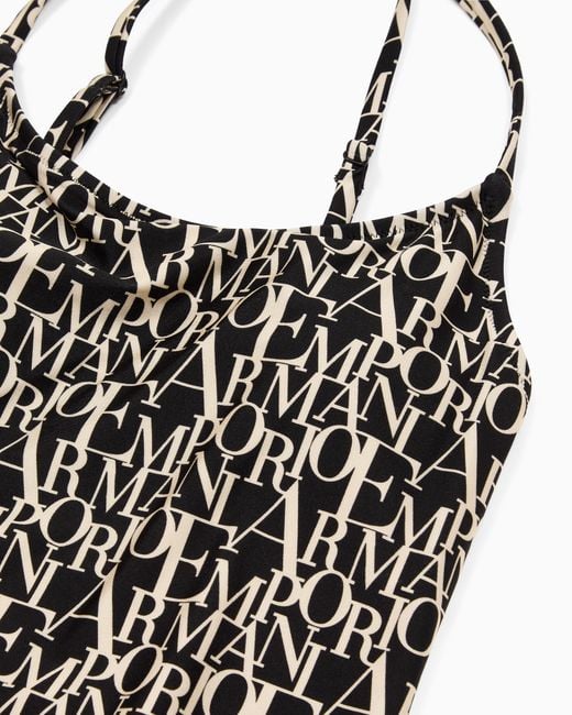 Emporio Armani Black Padded One-Piece Swimsuit With Logomania Print
