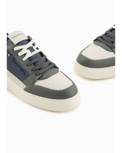 Emporio Armani Blue Asv Regenerated-leather Sneakers With Stitching Details for men