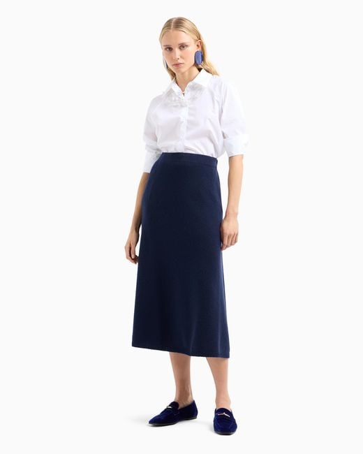 Emporio Armani Blue Seamless Plain Virgin Wool Midi Skirt