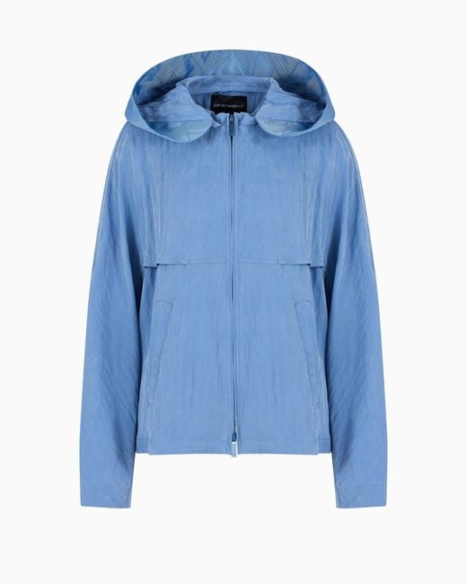 Emporio Armani Blue Technical-Cupro, Hooded Blouson