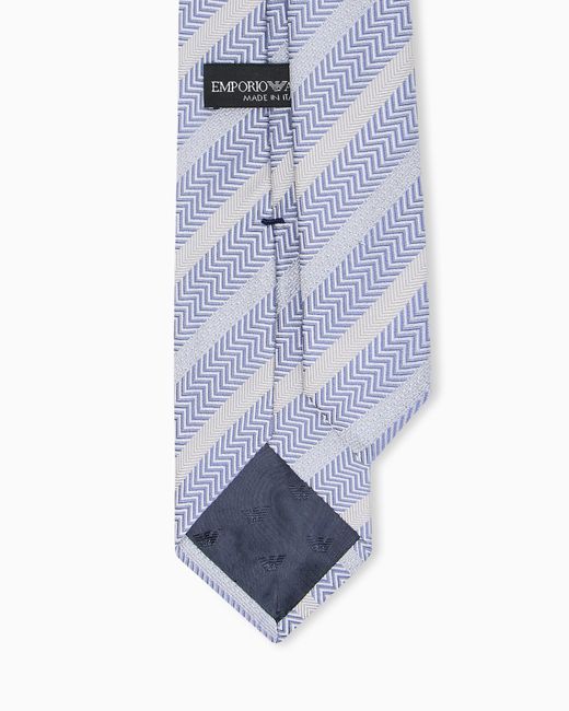 Emporio Armani White Pure Silk Jacquard Stripe And Chevron Tie for men