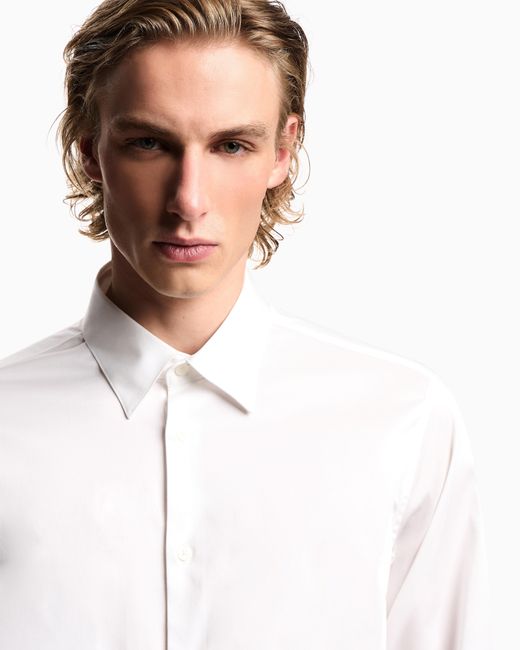 Emporio Armani White Stretch Pima Cotton Shirt for men