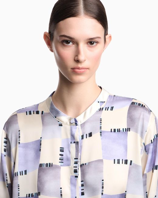 Emporio Armani White Satin Blouse With Check Print