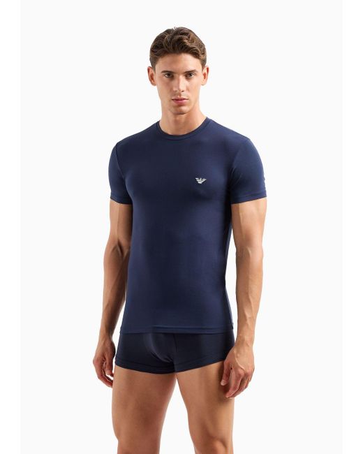 Emporio Armani Blue Fitted Loungewear T-shirt In Cosy Modal for men