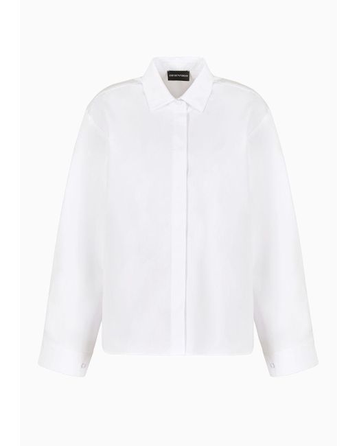 Emporio Armani White Oversized Shirt In Sanded Cotton With Kimono Sleeves