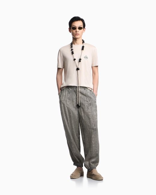 Emporio Armani Natural Slim-Fit Lyocell-Blend Jersey T-Shirt With Logo Patch for men