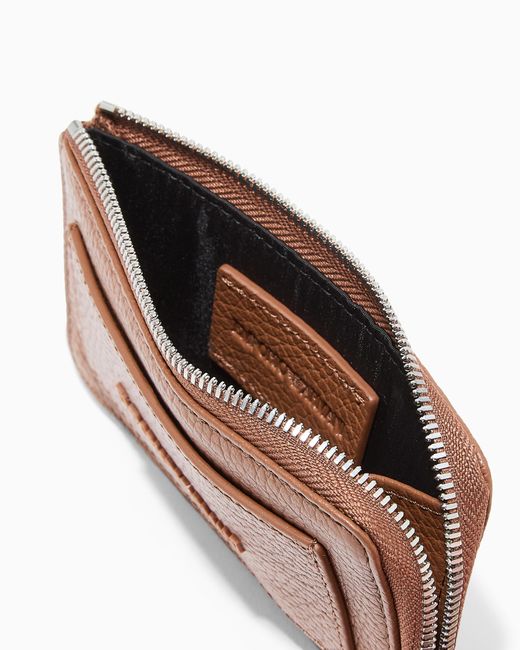 Emporio Armani Brown Zipped, Tumbled-Leather Card Holder for men