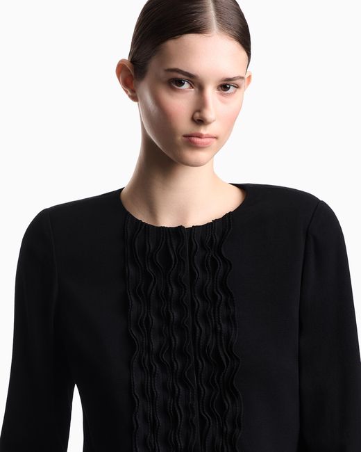 Emporio Armani Black Armure Fabric Jacket With Ruffles