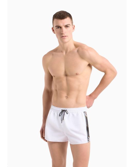 Emporio Armani Gray Asv Recycled Fabric Swim Shorts With Logotape Band for men