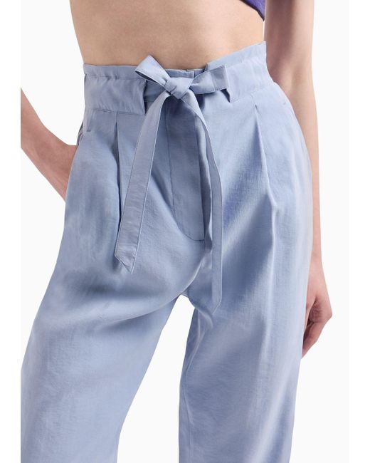 Pantalones Con Cordón En La Cintura De Modal Fluido Mate Lavado Emporio Armani de color Blue