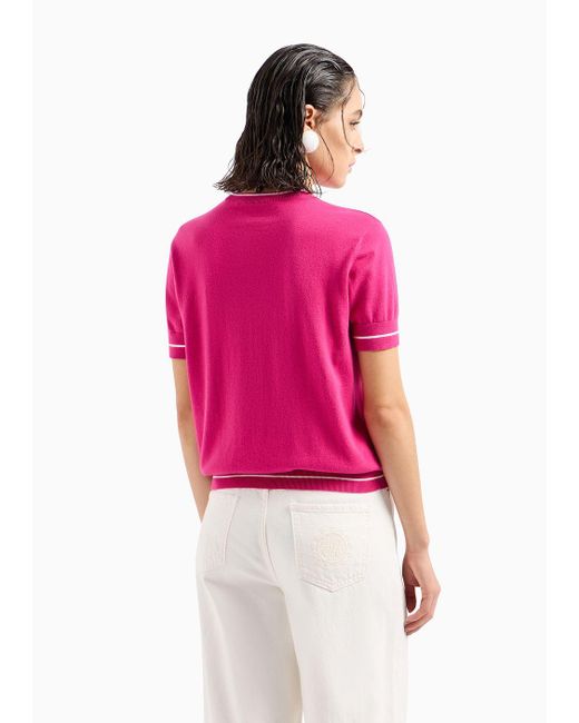 Emporio Armani Pink Short-sleeved Jumper With All-over Micro-eagle Embroidery