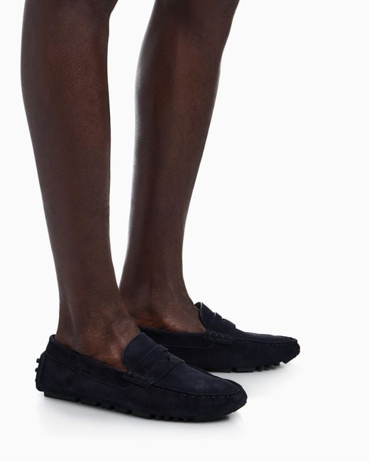Emporio Armani Blue Suede Driving Shoes for men