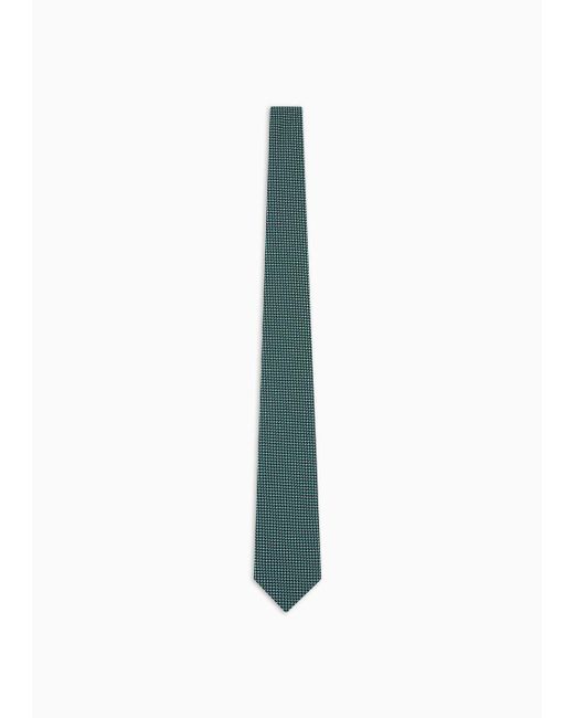 Emporio Armani Green Pure Silk Tie With Two-tone Jacquard Micro-pattern for men