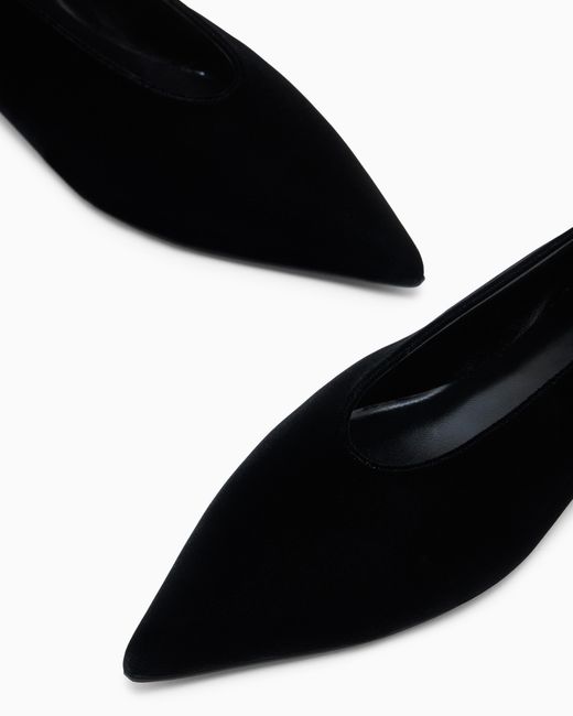 Emporio Armani White Pointed-Toe Velvet Ballet Flats