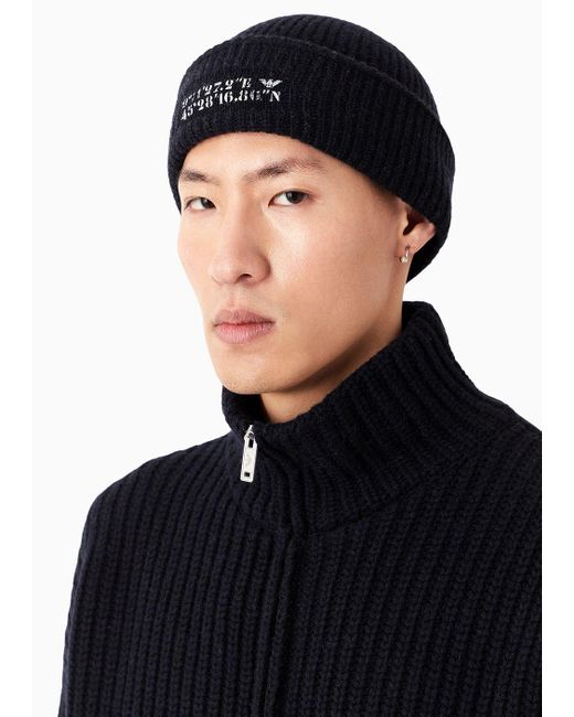 Emporio Armani Blue Asv Capsule Full-zip Blouson In A Cob-stitch Recycled Wool-blend Knit for men