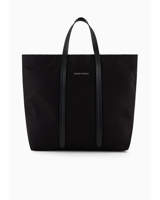 Emporio Armani Black Canvas Shopper Bag With Shoulder Strap for men
