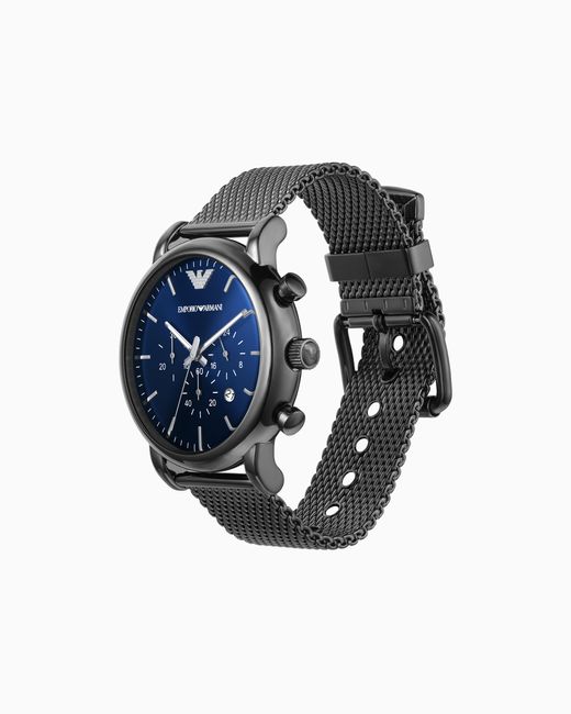 Emporio Armani Blue Chronograph Gunmetal Stainless Steel Watch for men