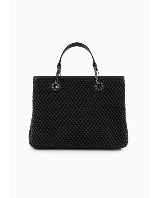 Emporio Armani Black Small Nappa Leather-effect Embossed Myea Shopper Bag