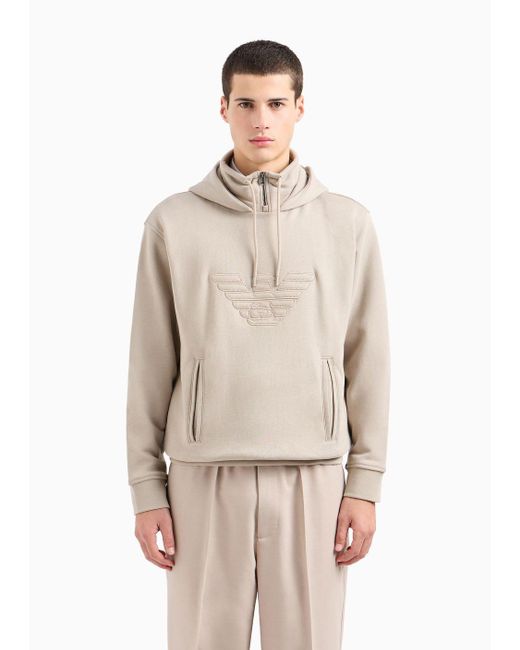Emporio Armani Natural Hooded Jersey Sweatshirt With Embossed Domed Logo for men