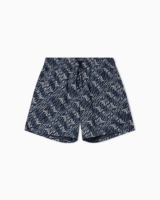 Emporio Armani Blue Swim Shorts With All-Over Logo for men