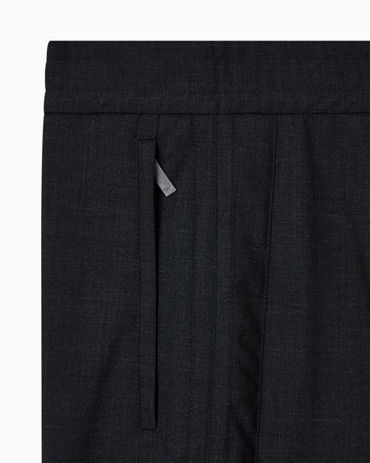 Emporio Armani Blue Wool Blend Stretch Canvas Trousers for men