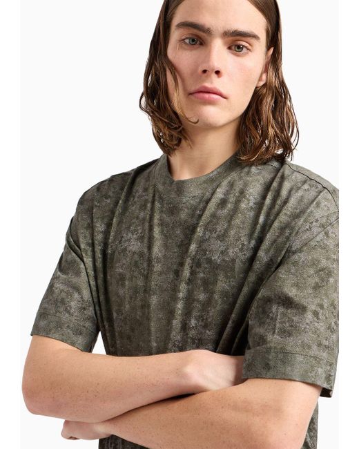 Emporio Armani Green Asv Oversized-fit T-shirt In A Lyocell-jersey Blend With A Camouflage Pattern for men