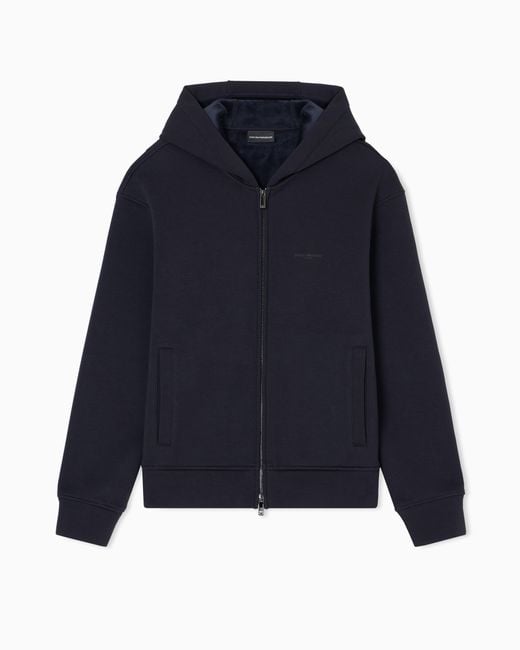 Emporio Armani Blue Asv Lyocell-Blend Bonded Jersey Zip-Up Sweatshirt With Hood for men