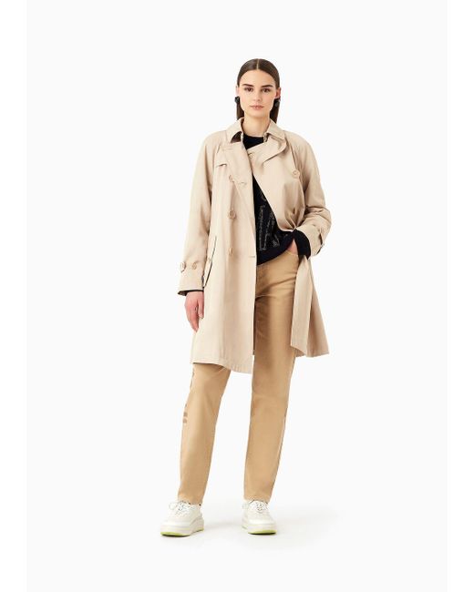 Emporio Armani Natural Double-breasted Trench Coat In Water-repellent Gabardine
