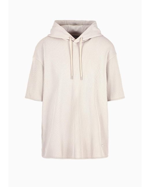 Emporio Armani White Short-sleeved Hooded Jumper In Canneté Jersey for men