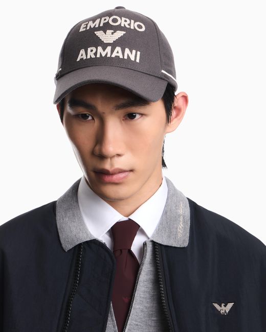 Emporio Armani White Baseball Hat Wool Cashmere With Adjustable Strap for men