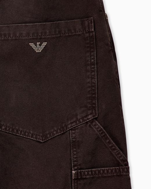 Emporio Armani Brown Oversized Cotton Workwear Trousers With Utility Pockets for men