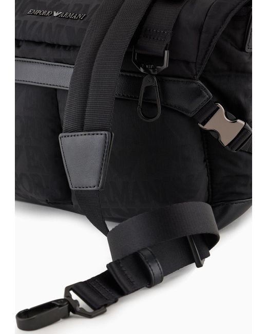 Emporio Armani Black Nylon Shoulder Bag With All-over Jacquard Logo Lettering for men