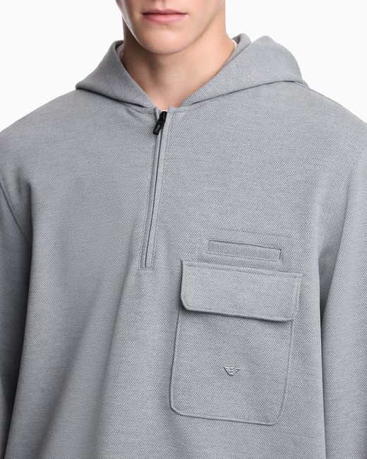 Emporio Armani Gray Travel Essential Piqué Jersey Hoodie for men