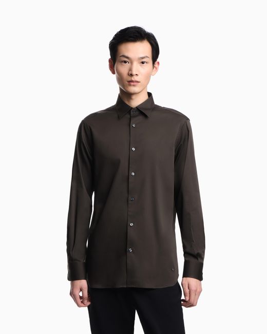 Emporio Armani Gray Stretch Pima Cotton Shirt for men