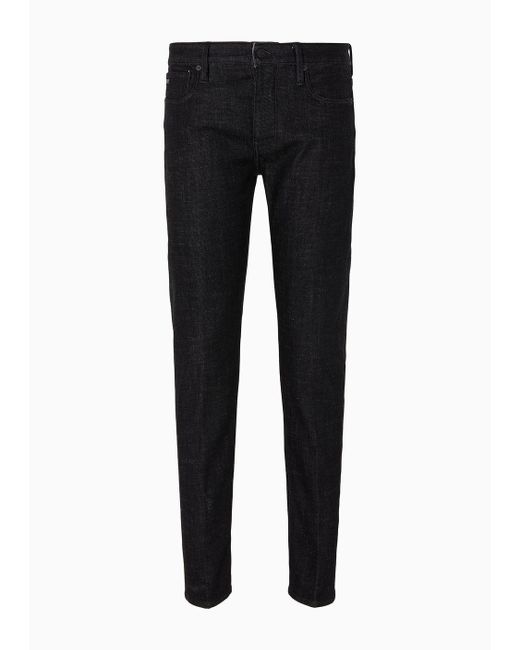 Emporio Armani Black J75 Slim-fit Jeans In Marble-wash, Jersey Fleece-feel Stretch Denim for men