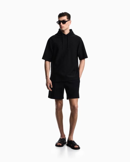 Emporio Armani Black Jacquard Jersey Hooded Sweatshirt With All-Over Micro Eagle for men