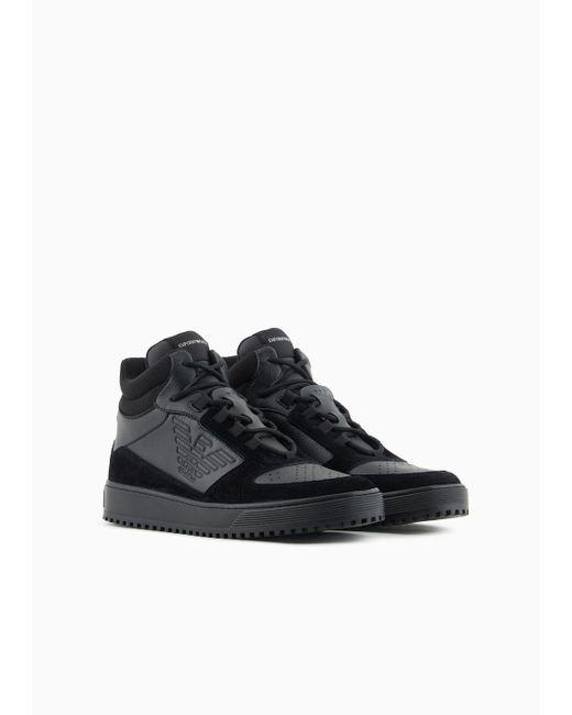 Emporio Armani Black Leather And Suede High-top Sneakers for men