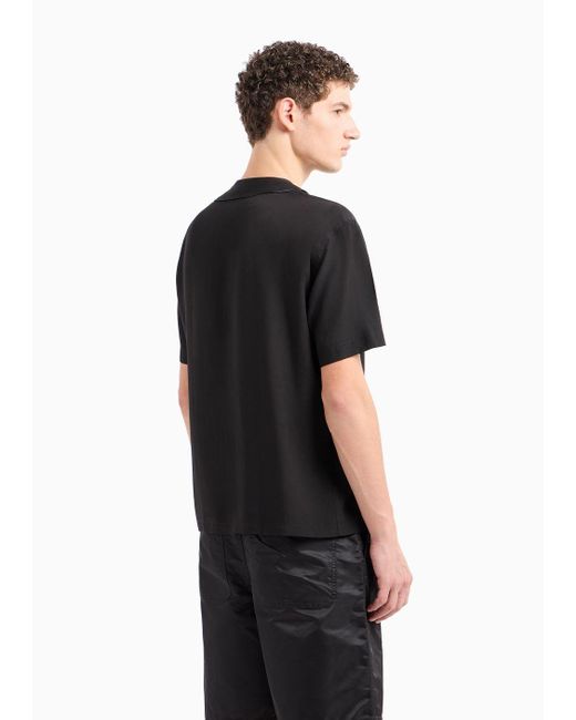 Camicia Scollo V Comfort Fit A Maniche Corte In Lyocell di Emporio Armani in Black da Uomo