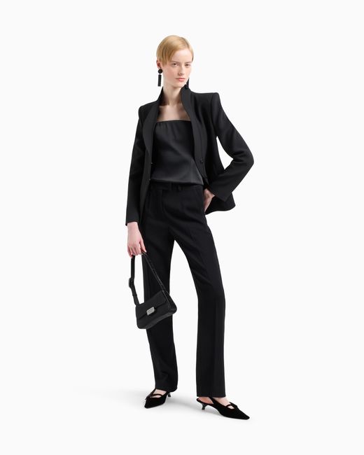 Veste En Crêpe Cady À Bords Profilés Effet Volanté Emporio Armani en coloris Black