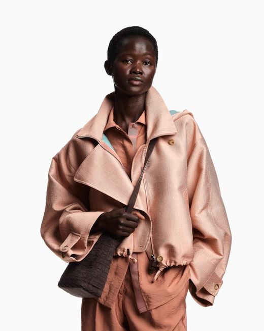Emporio Armani Pink Icon Basketweave Fabric Hooded Blouson