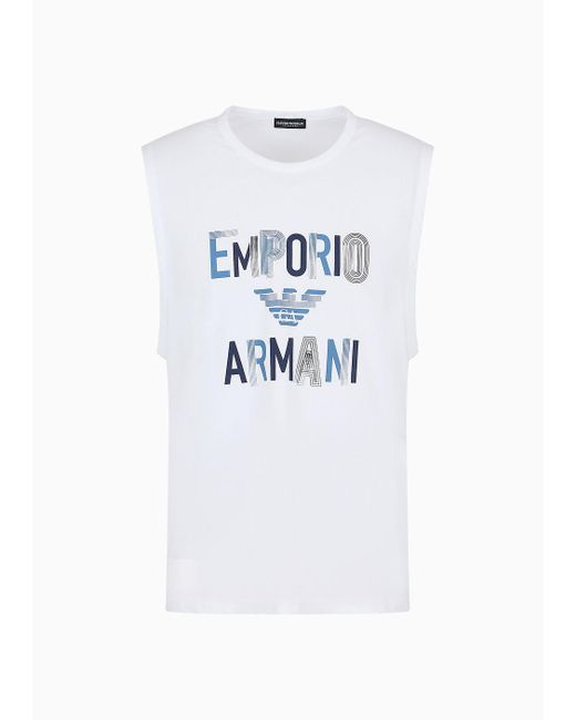 Emporio Armani Beachwear-tanktop Aus Jersey Mit Makro-logo-print in White für Herren
