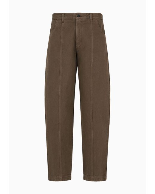Emporio Armani Brown Garment-dyed Bull Trousers With Ribbing for men
