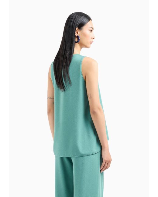Emporio Armani Green Stretch Sablé Fabric Top With Side Slits