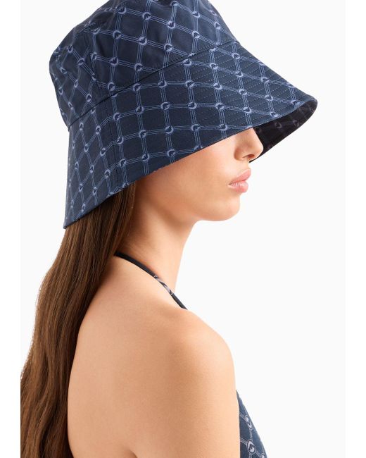 Emporio Armani Blue Monogram Fabric Beachwear Cloche Hat