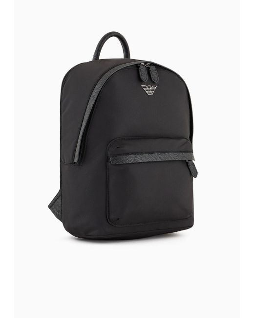 Emporio Armani Black Asv Recycled Nylon Backpack With Eagle Plaque