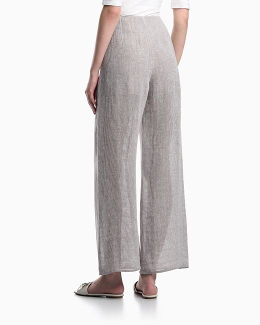 Emporio Armani White Wide-Leg Linen Gauze Trousers