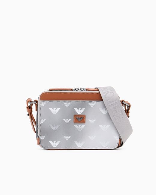 Emporio Armani White Coated Canvas Mini Bag With All-Over Eagle for men